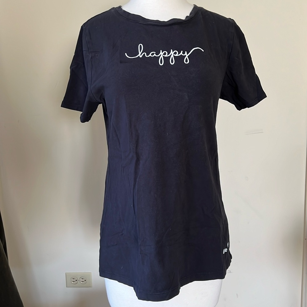 Women’s Black Live Happy Graphic Crewneck Short Sleeve Stretch T-Shirt Size M